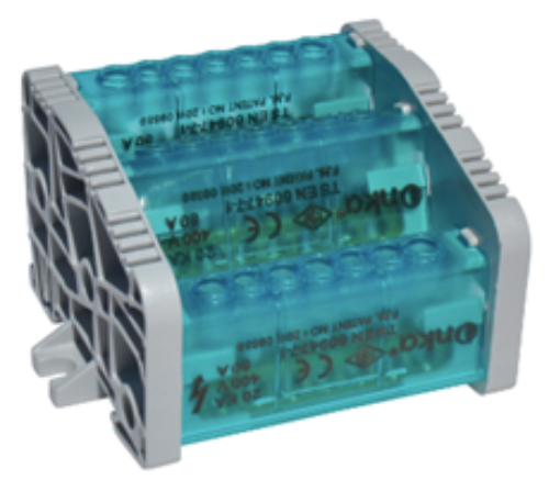 Distribuidor de 3 Polos en 10x15mm² con 15 Orificios y Tapa onka en zuminova