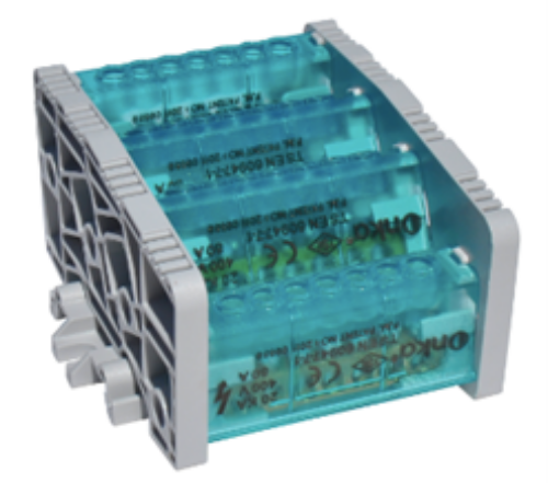 Distribuidor de 4 Polos de 10x15mm² con 15 Orificios y Tapa onka en Zuminova