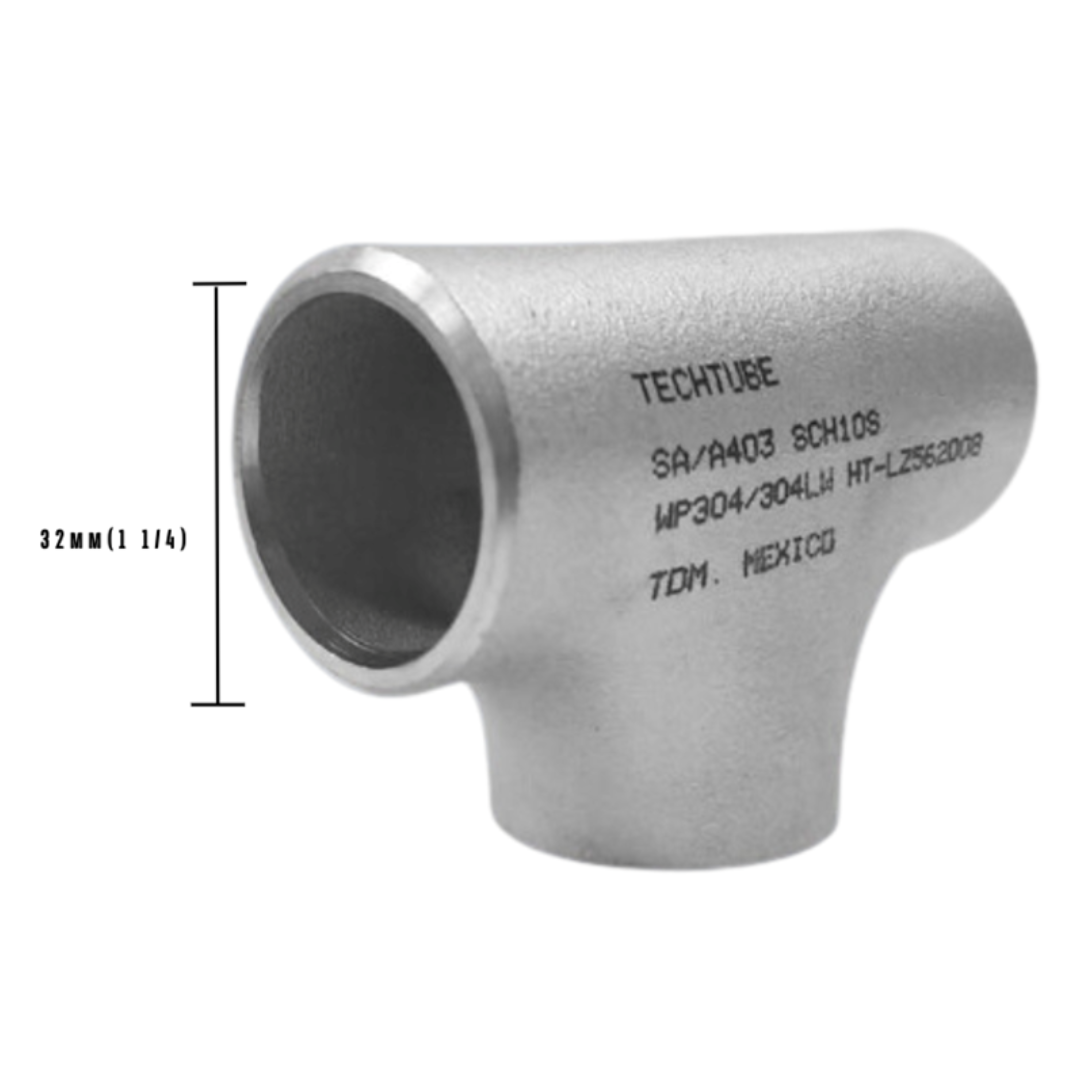 TEE Recta de Acero Inoxidable Ced. 40s - 304L