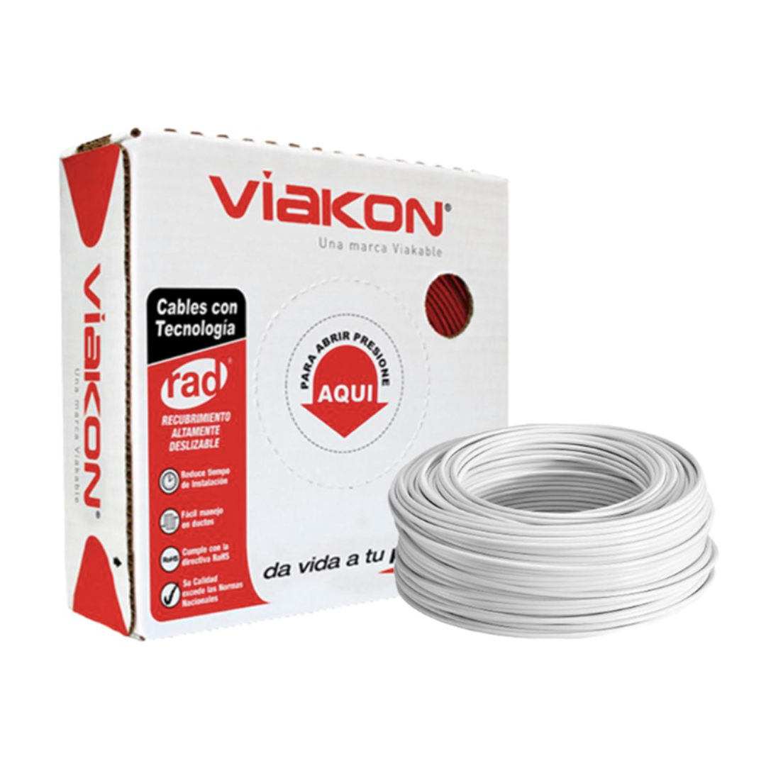 Cable eléctrico Viakon Calibre 10 – Rollo de 100 metros – Color Blanco