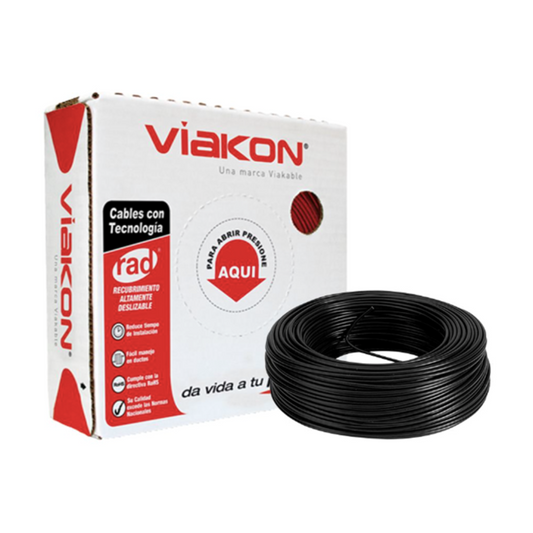 Cable eléctrico Viakon Calibre 10 – Rollo de 100 metros – Color Negro