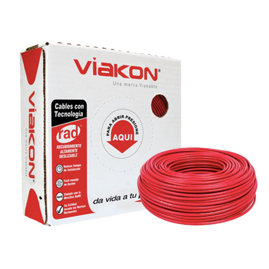 Cable eléctrico Viakon Calibre 12 – Rollo de 100 metros – Color Rojo