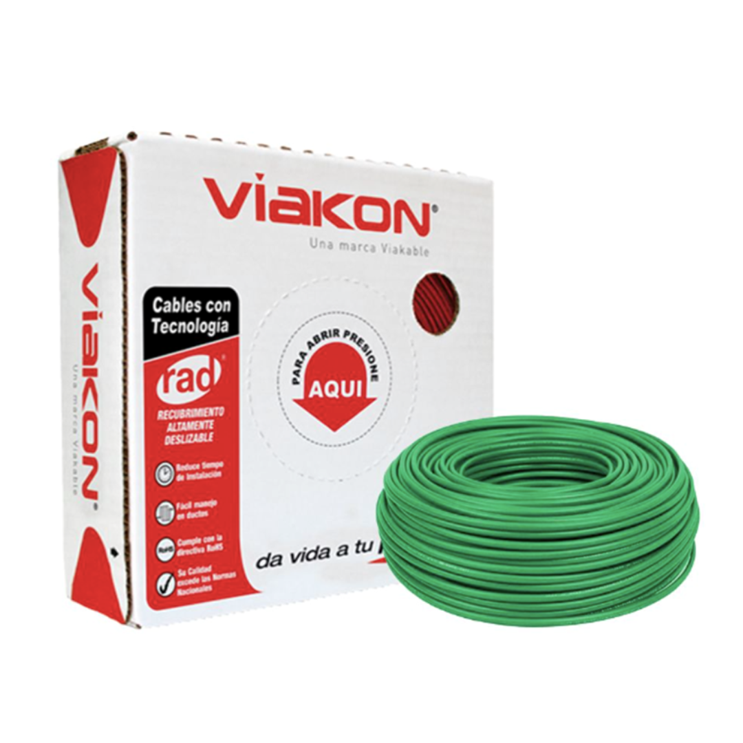 Cable eléctrico Viakon Calibre 12 – Rollo de 100 metros – Color Verde